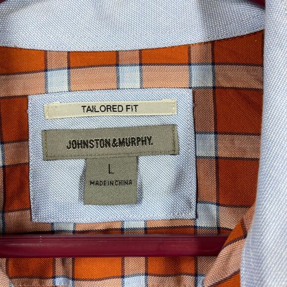 Johnston & Murphy Orange Long Sleeve Cotton Tailored Fit Check Shirt Mens Large - Picture 3 of 5